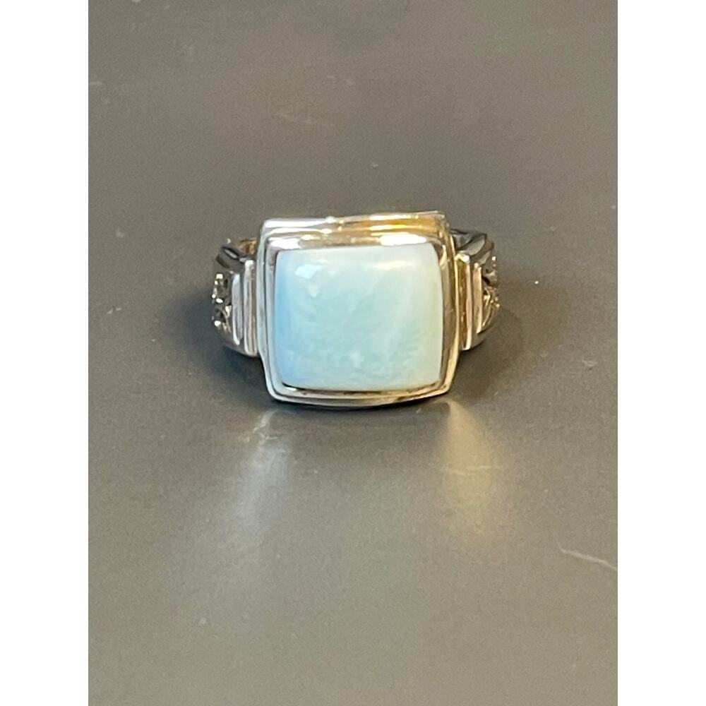 925 Sterling Silver Larimar Ring Size 7 Square Blue Gemstone Setting